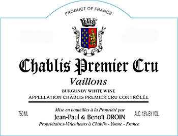 Droin Chablis 1er Cru Vaillons 2009 Label