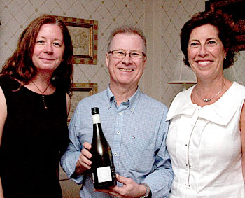Leslie, Winemaker John Duval, and Joyce Hulme of the importer Old Bridge Cellars in the middle of a brief power outage at Wequassett Resort (hence the graininess -- it was actually dark!)